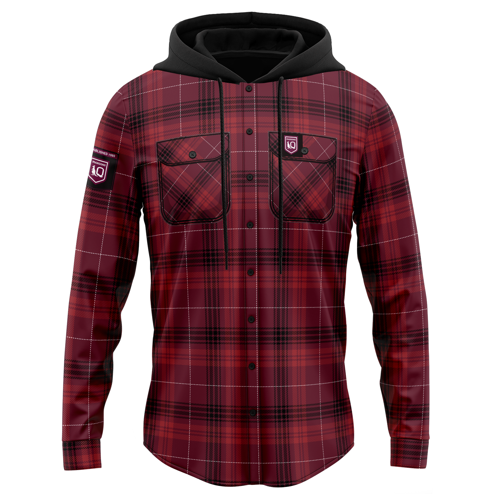 QLD Maroons Hooded Flannel Shirt - View 1