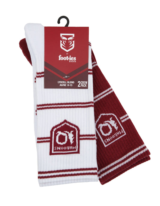 QLD Maroons Stripe Sneaker Socks 2 Pack - View 1