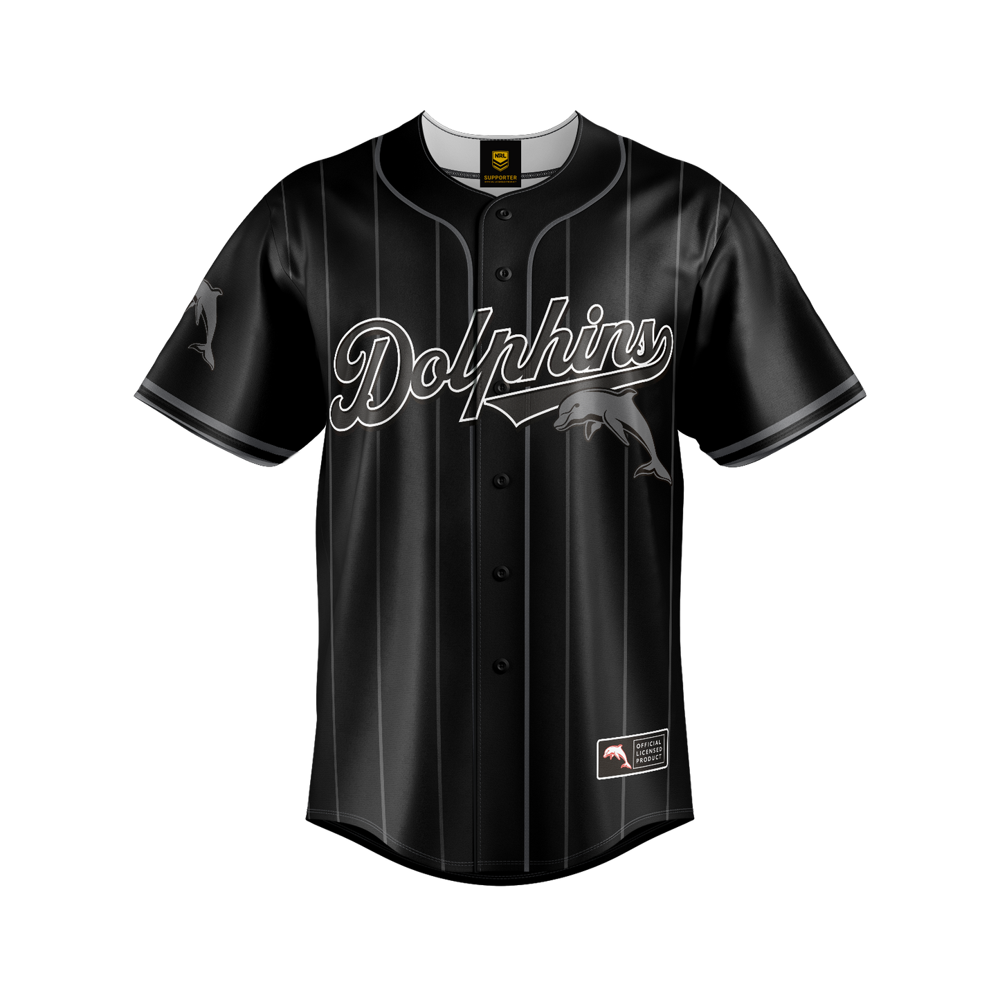 Dolphins Adult Blackout Baseball Shirt