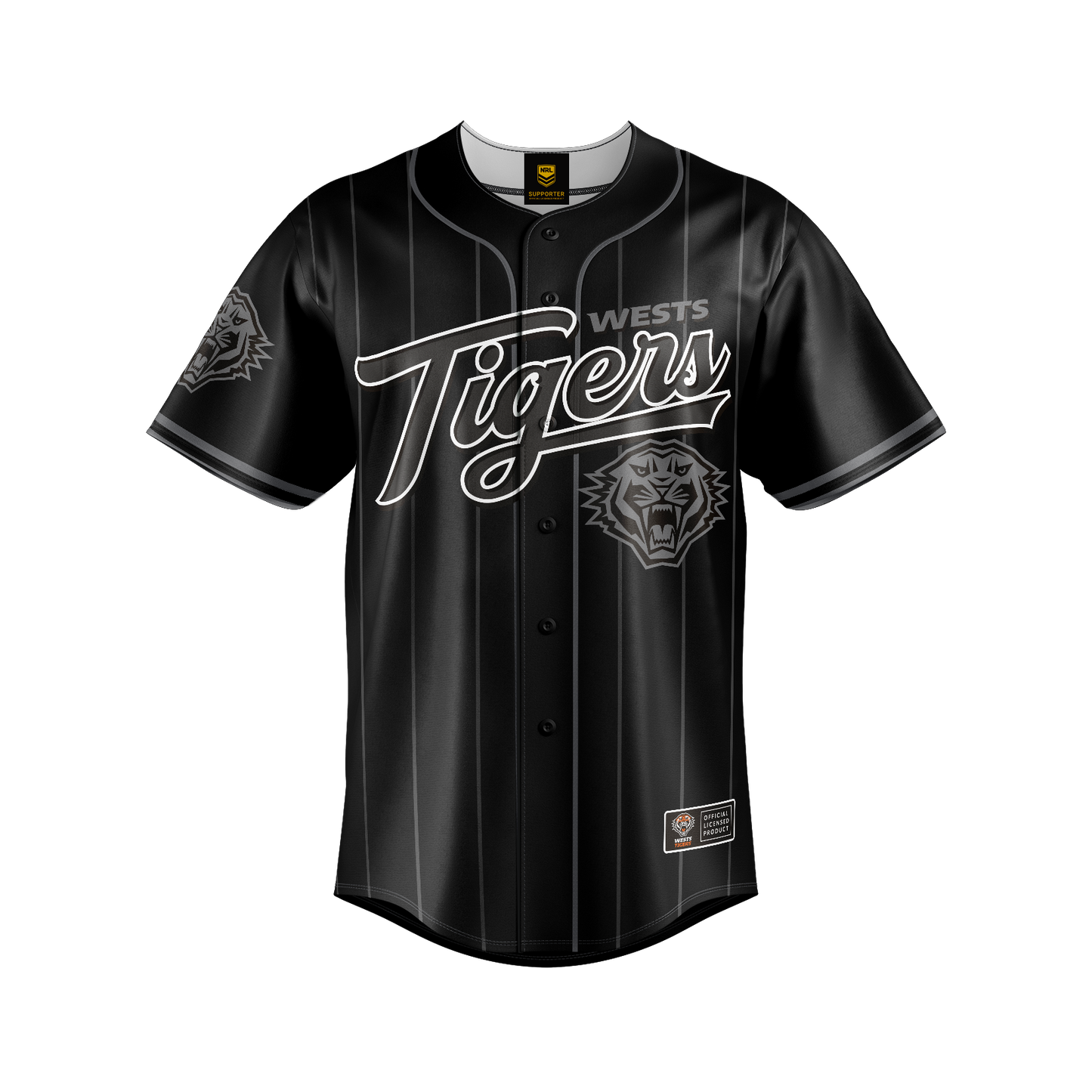 Wests Tigers Adult Blackout Baseball Shirt