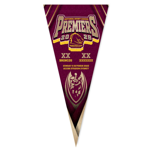 Brisbane Broncos Premiers 2025 Pennant Score Flag - View 1