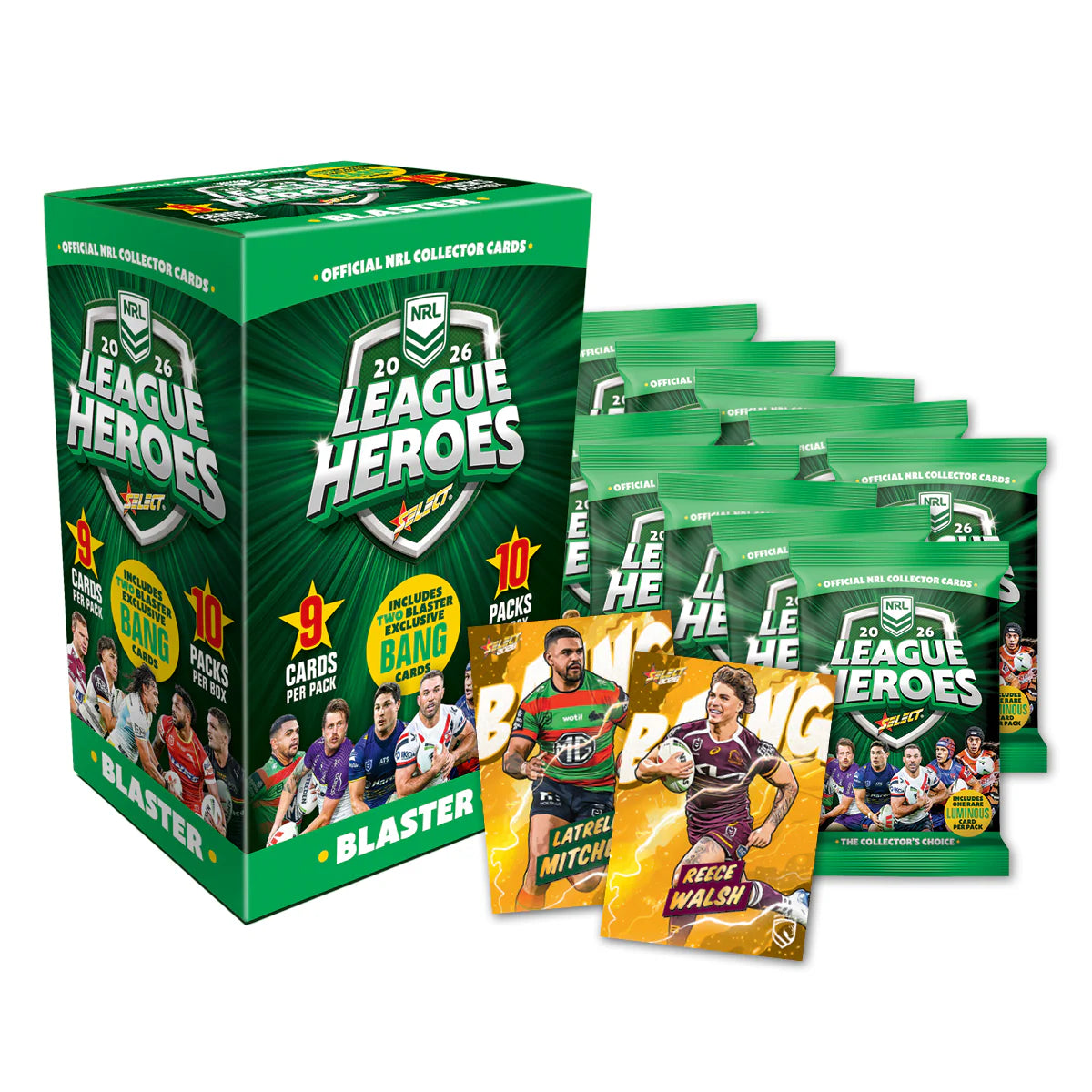 NRL 2026 League Heroes Blaster 10 Packs With Exclusives - Pre-Order - View 1