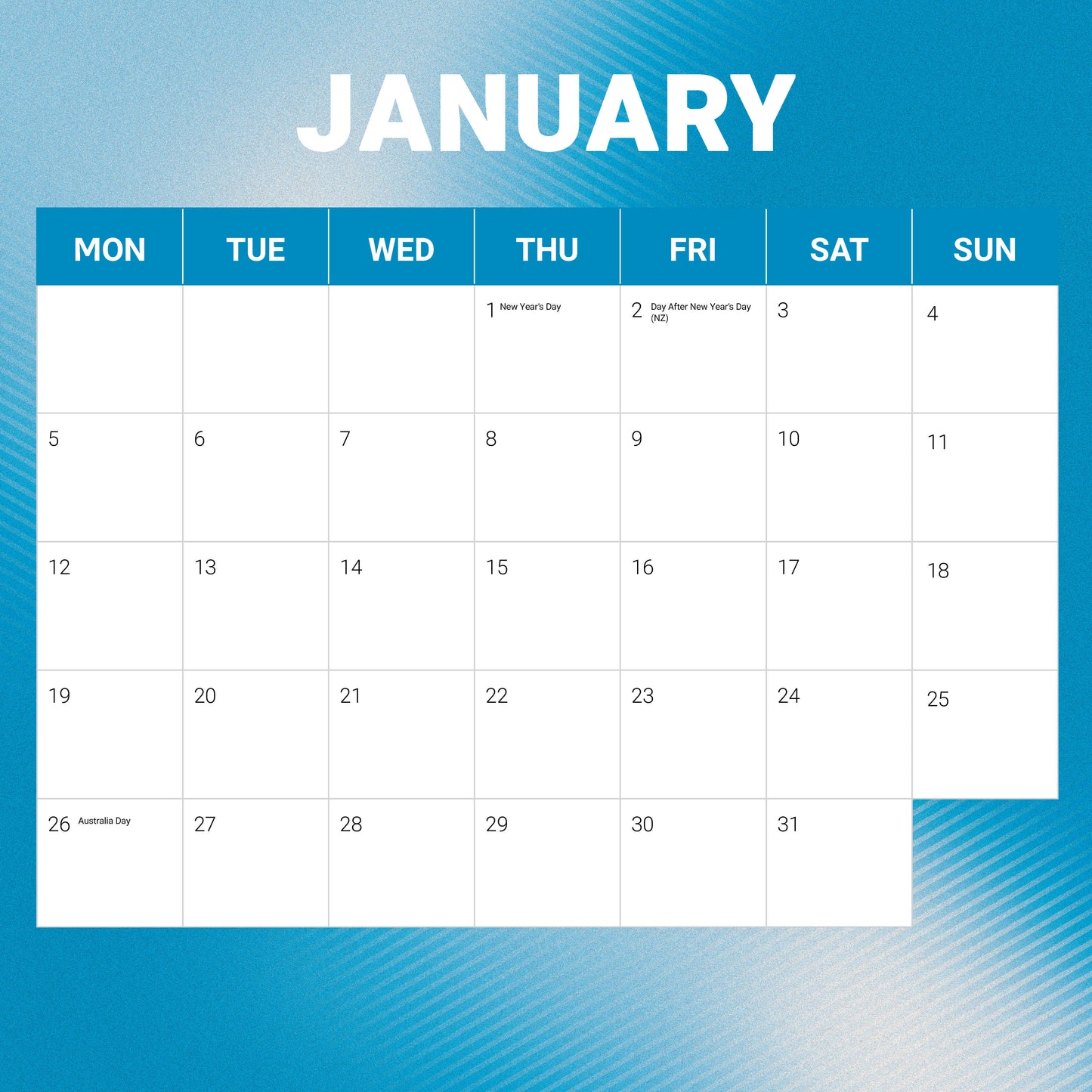 Cronulla-Sutherland Sharks 2026 Calendar