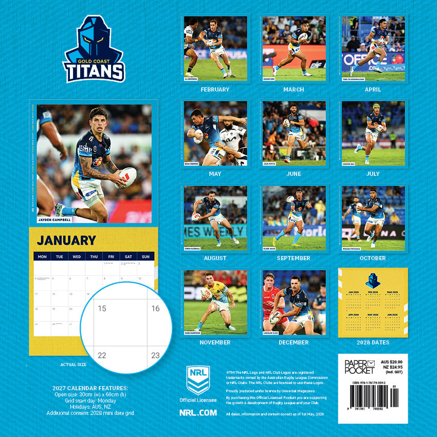 Gold Coast Titans 2027 Calendar