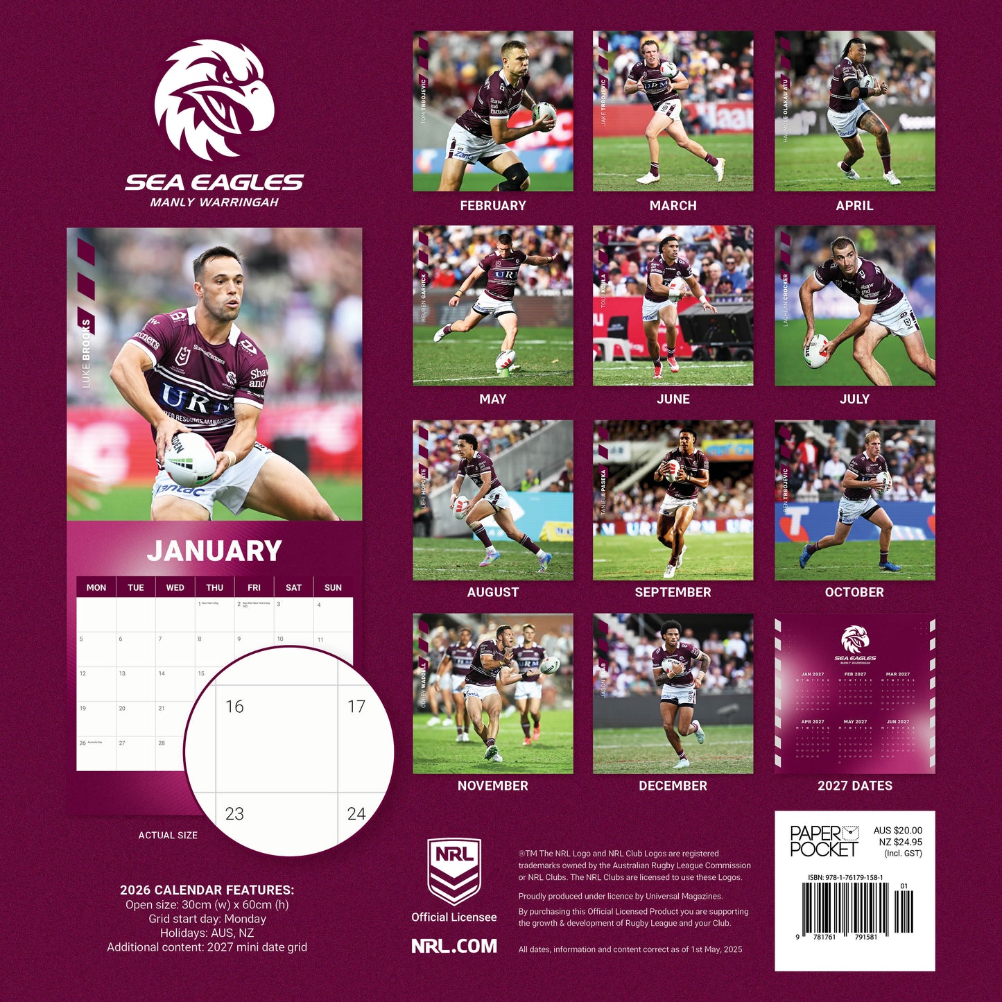 Manly Warringah Sea Eagles 2026 Calendar