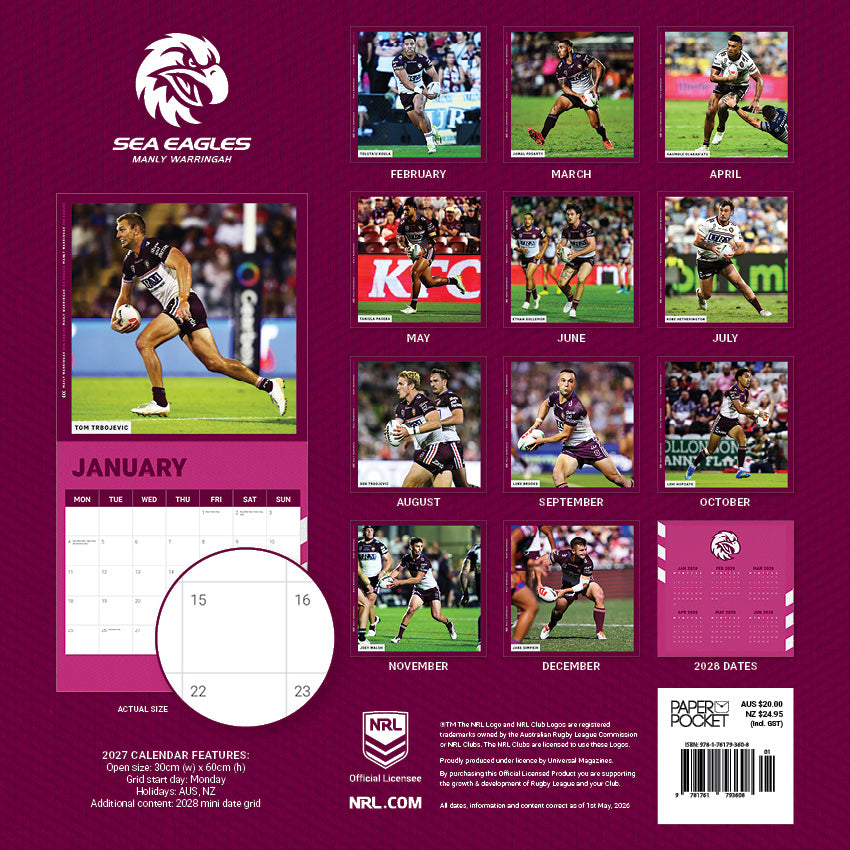 Manly Warringah Sea Eagles 2027 Calendar
