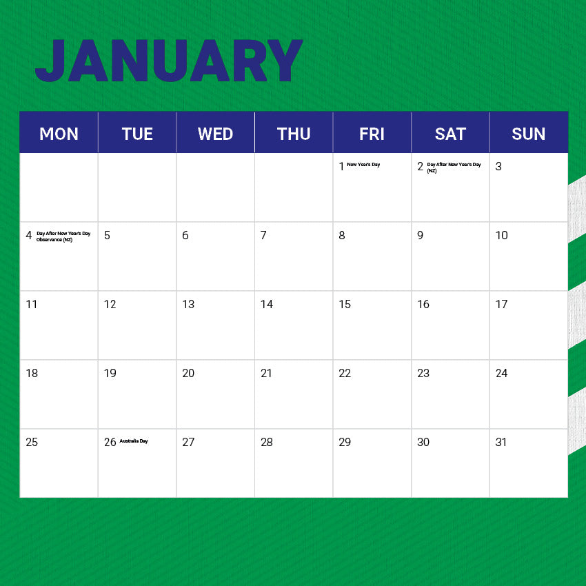 New Zealand Warriors 2027 Calendar - View 3