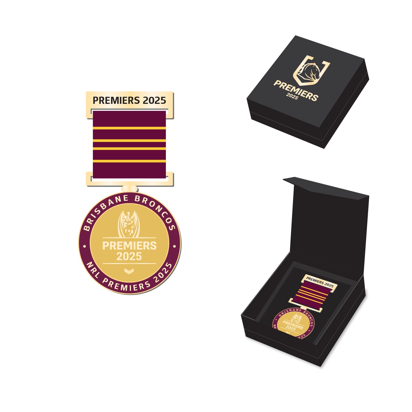 Brisbane Broncos 2025 Premiers Medal with Ribbon (Boxed)