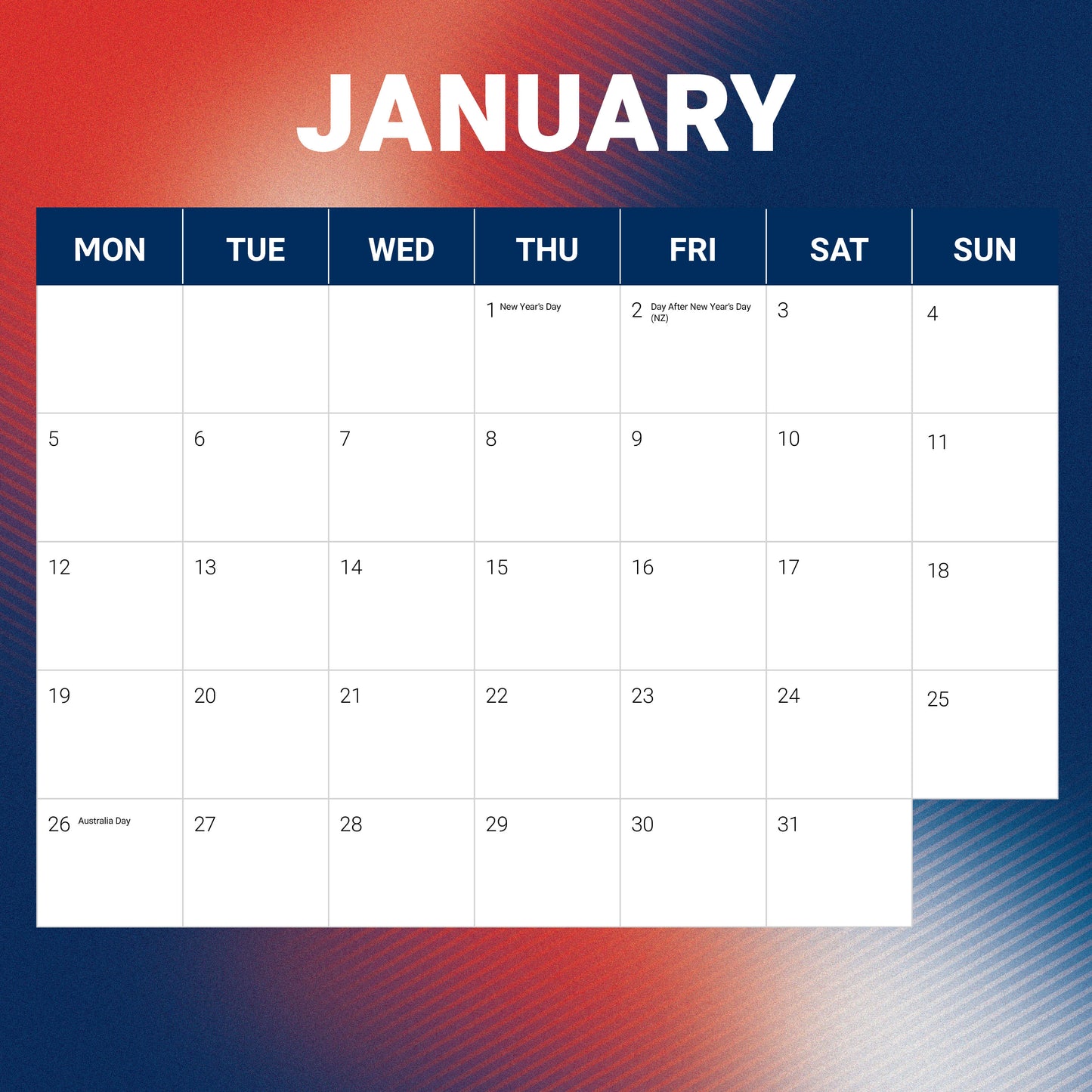 Sydney Roosters 2026 Calendar