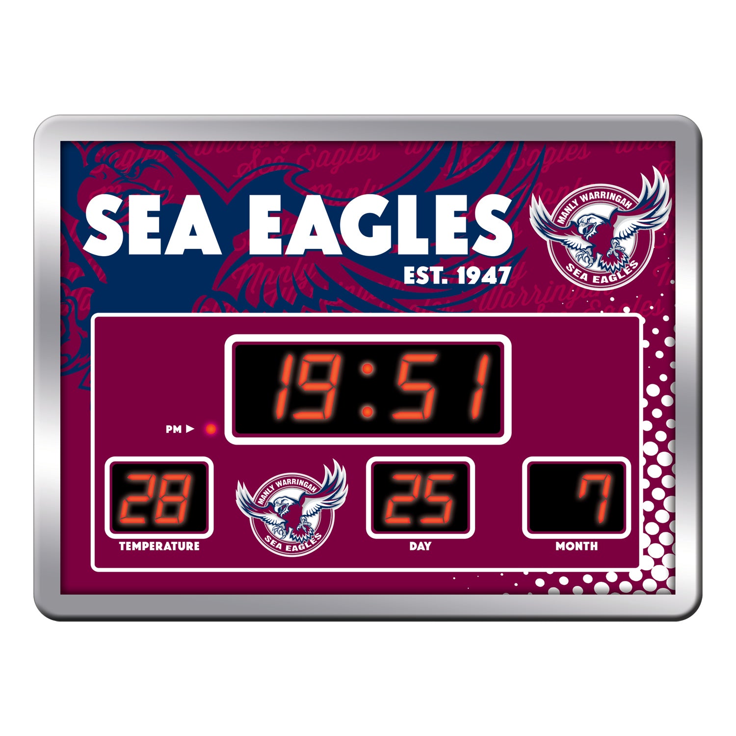 Manly-Warringah Sea Eagles LED Scoreboard Clock - View 1