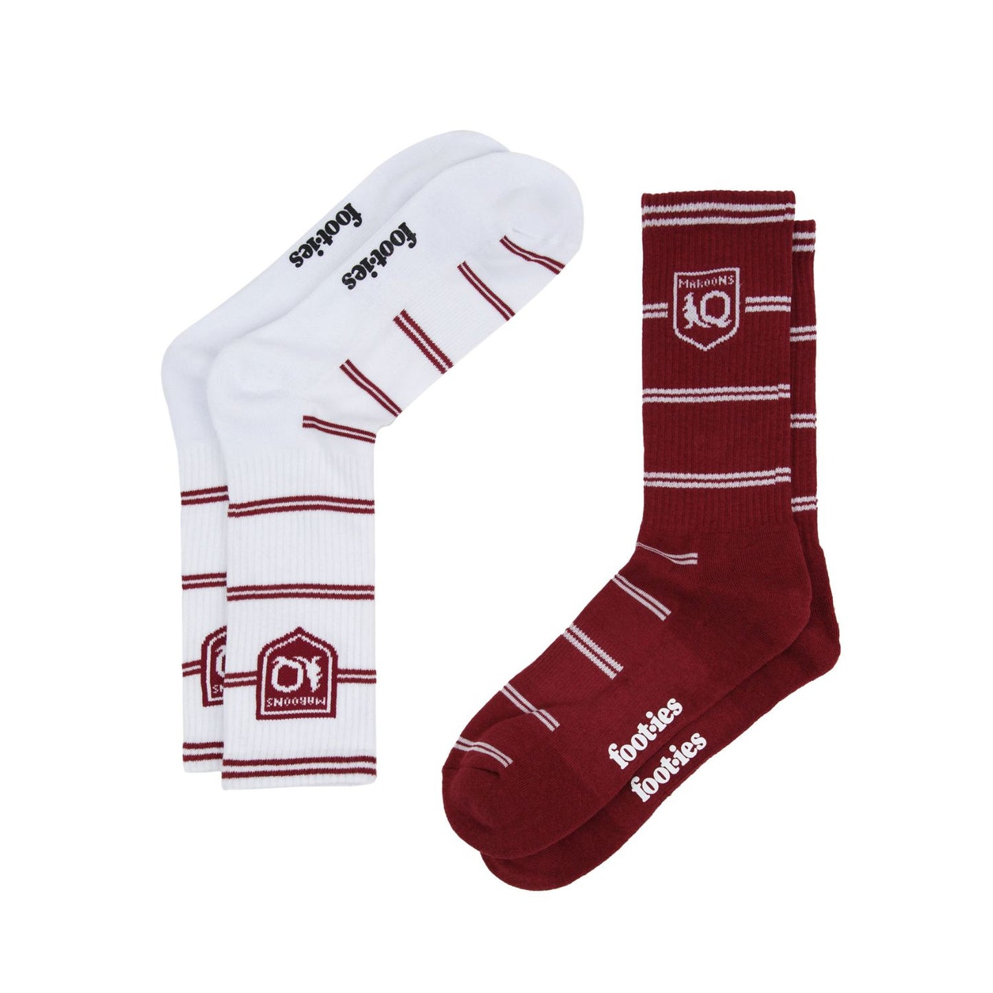 QLD Maroons Stripe Sneaker Socks 2 Pack
